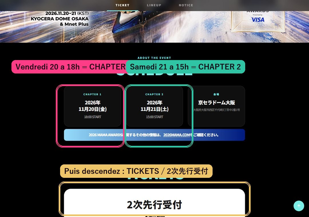 SCHEDULE : Chapter 1 20 novembre 18h, Chapter 2 21 novembre 15h, Kyocera Dome Osaka